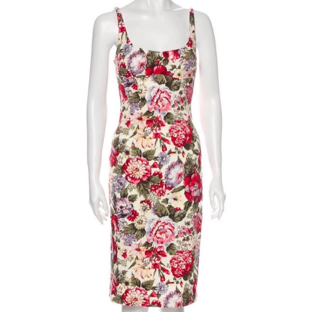 Dolce & Gabbana Red Pink Sheath Midi Dress